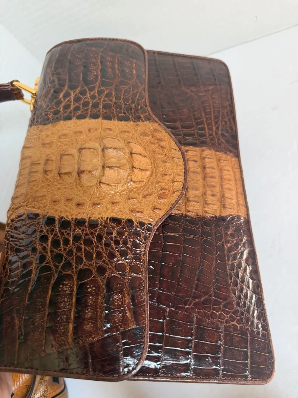 Haesed Crocodile Brown Two-Tone Top Handle